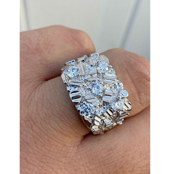 Harlembling Silver Diamond Nugget Hip Hop Icy Ring - Picture 1 of 11